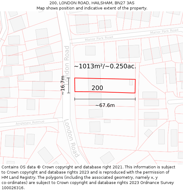 200, LONDON ROAD, HAILSHAM, BN27 3AS: Plot and title map