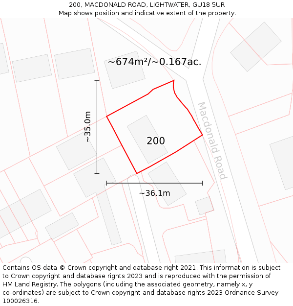 200, MACDONALD ROAD, LIGHTWATER, GU18 5UR: Plot and title map