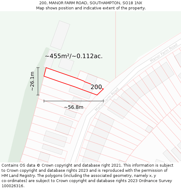 200, MANOR FARM ROAD, SOUTHAMPTON, SO18 1NX: Plot and title map