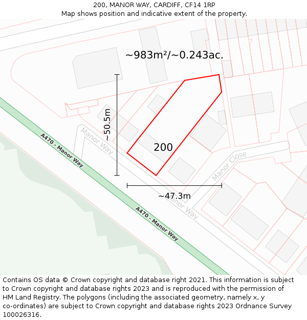 200, MANOR WAY, CARDIFF, CF14 1RP: Plot and title map