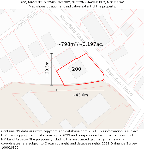 200, MANSFIELD ROAD, SKEGBY, SUTTON-IN-ASHFIELD, NG17 3DW: Plot and title map