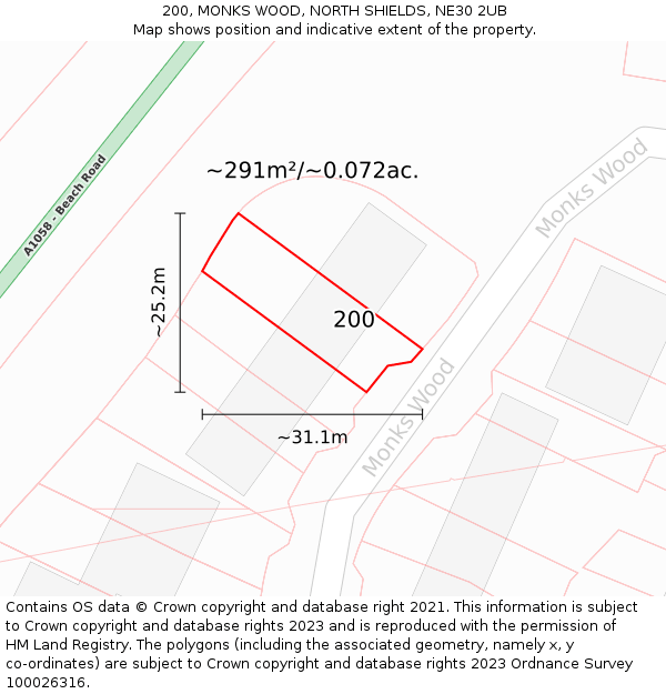 200, MONKS WOOD, NORTH SHIELDS, NE30 2UB: Plot and title map