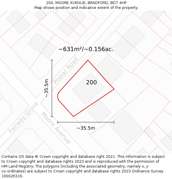 200, MOORE AVENUE, BRADFORD, BD7 4HP: Plot and title map