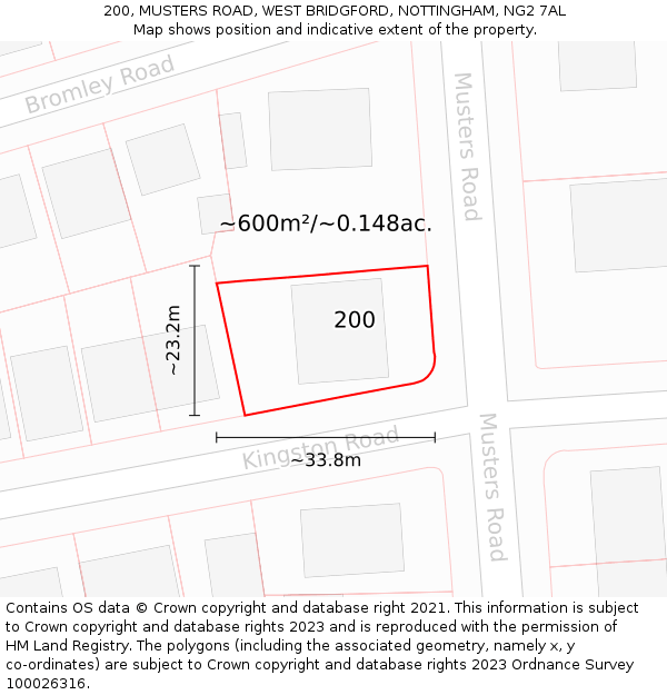 200, MUSTERS ROAD, WEST BRIDGFORD, NOTTINGHAM, NG2 7AL: Plot and title map