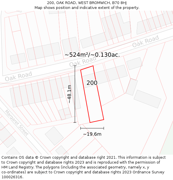 200, OAK ROAD, WEST BROMWICH, B70 8HJ: Plot and title map