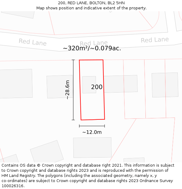 200, RED LANE, BOLTON, BL2 5HN: Plot and title map