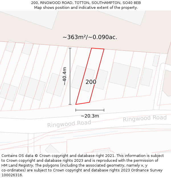 200, RINGWOOD ROAD, TOTTON, SOUTHAMPTON, SO40 8EB: Plot and title map