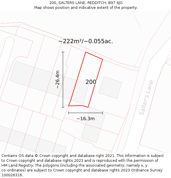 200, SALTERS LANE, REDDITCH, B97 6JG: Plot and title map