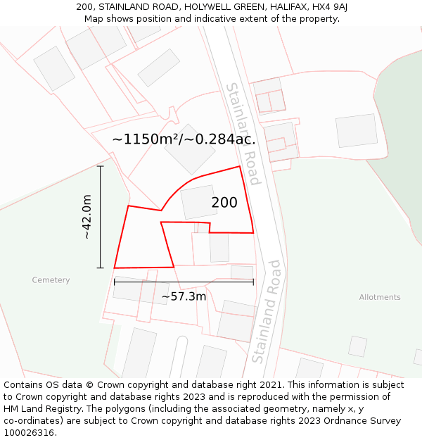 200, STAINLAND ROAD, HOLYWELL GREEN, HALIFAX, HX4 9AJ: Plot and title map