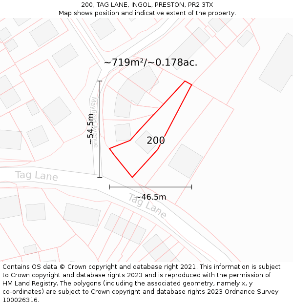 200, TAG LANE, INGOL, PRESTON, PR2 3TX: Plot and title map