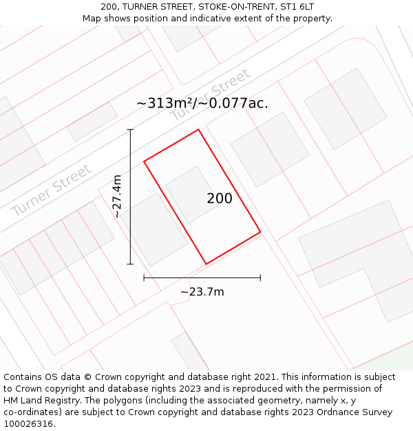 200, TURNER STREET, STOKE-ON-TRENT, ST1 6LT: Plot and title map