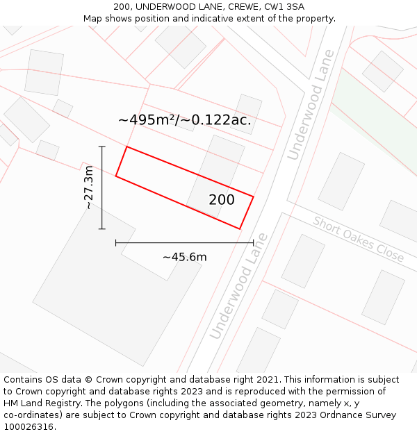 200, UNDERWOOD LANE, CREWE, CW1 3SA: Plot and title map