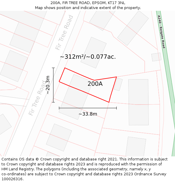 200A, FIR TREE ROAD, EPSOM, KT17 3NL: Plot and title map