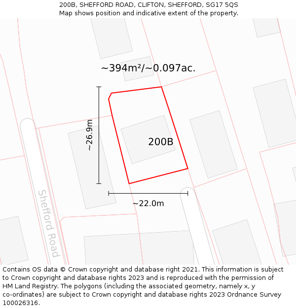 200B, SHEFFORD ROAD, CLIFTON, SHEFFORD, SG17 5QS: Plot and title map