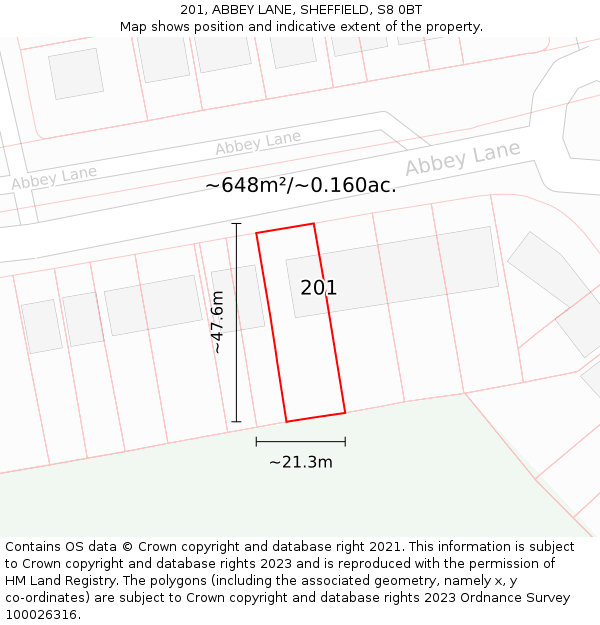 201, ABBEY LANE, SHEFFIELD, S8 0BT: Plot and title map