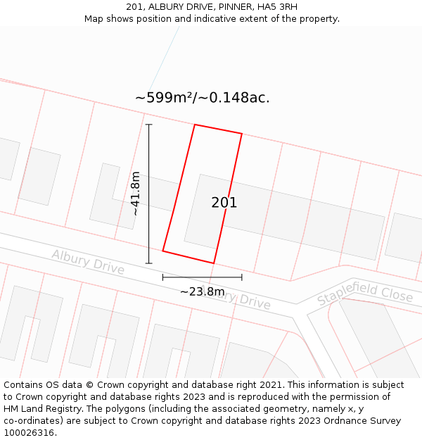 201, ALBURY DRIVE, PINNER, HA5 3RH: Plot and title map