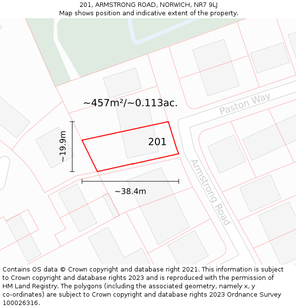 201, ARMSTRONG ROAD, NORWICH, NR7 9LJ: Plot and title map