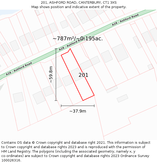 201, ASHFORD ROAD, CANTERBURY, CT1 3XS: Plot and title map