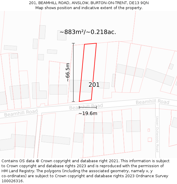 201, BEAMHILL ROAD, ANSLOW, BURTON-ON-TRENT, DE13 9QN: Plot and title map