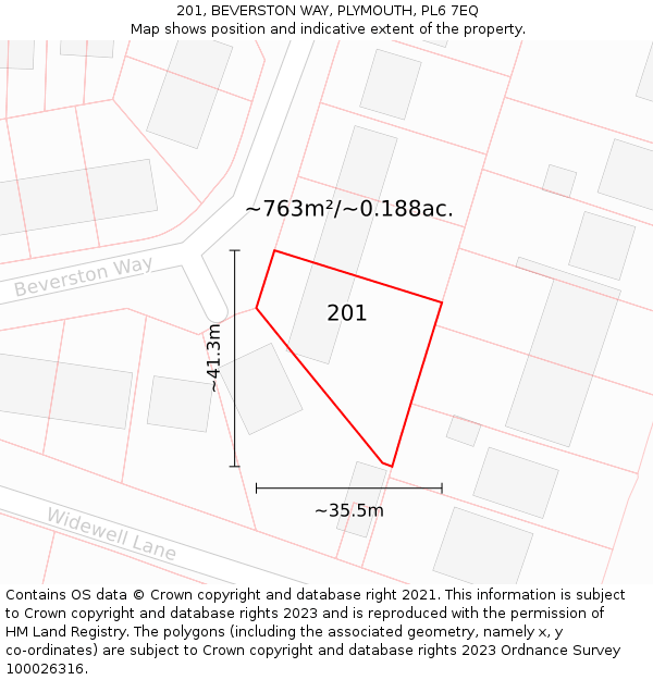 201, BEVERSTON WAY, PLYMOUTH, PL6 7EQ: Plot and title map