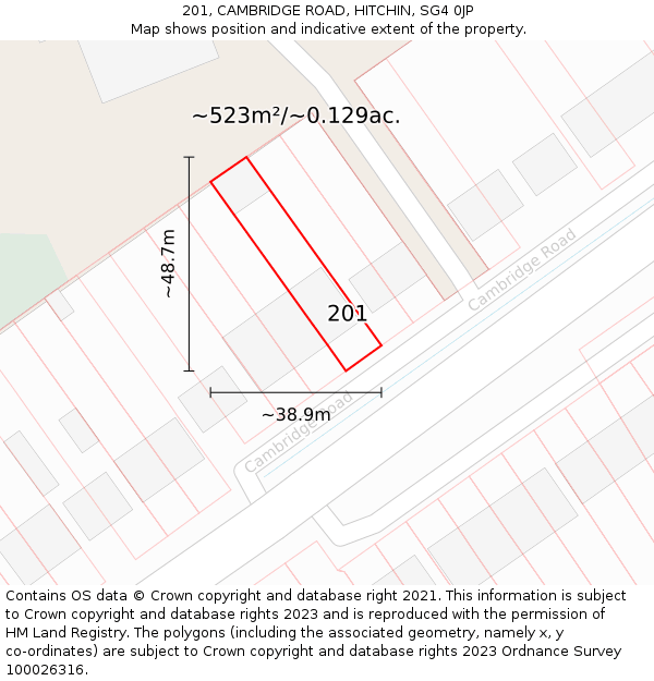 201, CAMBRIDGE ROAD, HITCHIN, SG4 0JP: Plot and title map