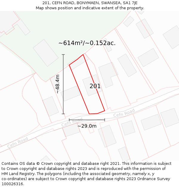 201, CEFN ROAD, BONYMAEN, SWANSEA, SA1 7JE: Plot and title map