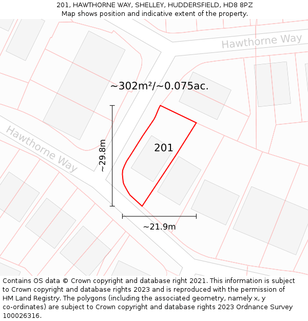 201, HAWTHORNE WAY, SHELLEY, HUDDERSFIELD, HD8 8PZ: Plot and title map