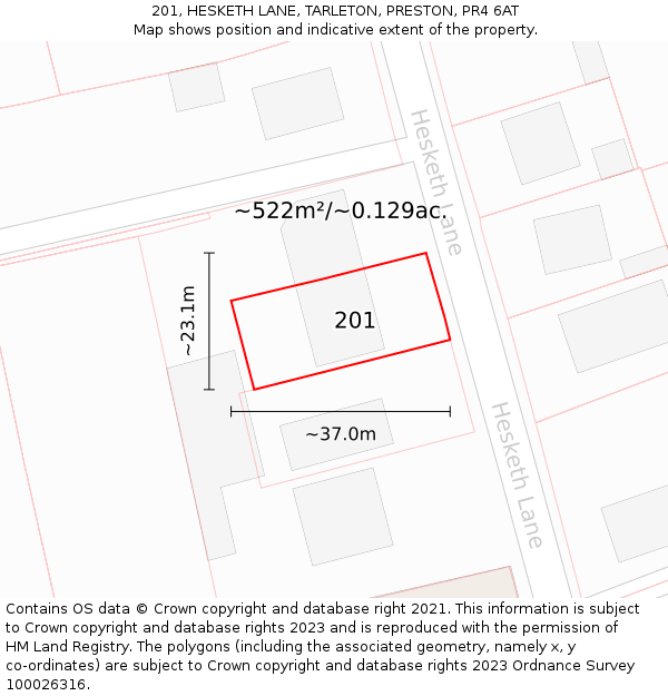 201, HESKETH LANE, TARLETON, PRESTON, PR4 6AT: Plot and title map