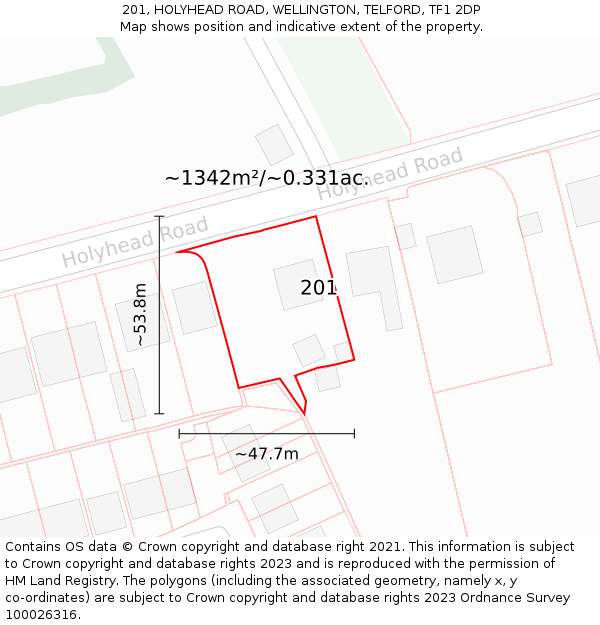 201, HOLYHEAD ROAD, WELLINGTON, TELFORD, TF1 2DP: Plot and title map