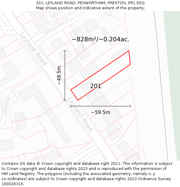 201, LEYLAND ROAD, PENWORTHAM, PRESTON, PR1 9SQ: Plot and title map