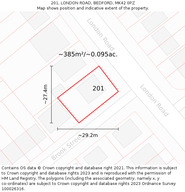 201, LONDON ROAD, BEDFORD, MK42 0PZ: Plot and title map