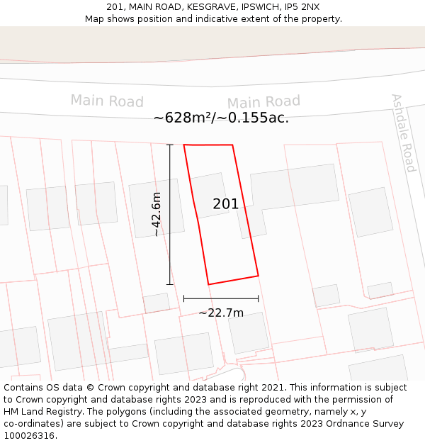 201, MAIN ROAD, KESGRAVE, IPSWICH, IP5 2NX: Plot and title map