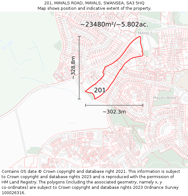 201, MAYALS ROAD, MAYALS, SWANSEA, SA3 5HQ: Plot and title map