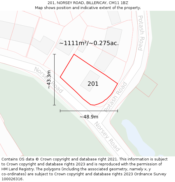 201, NORSEY ROAD, BILLERICAY, CM11 1BZ: Plot and title map