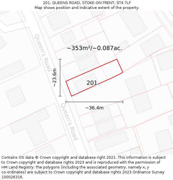 201, QUEENS ROAD, STOKE-ON-TRENT, ST4 7LF: Plot and title map