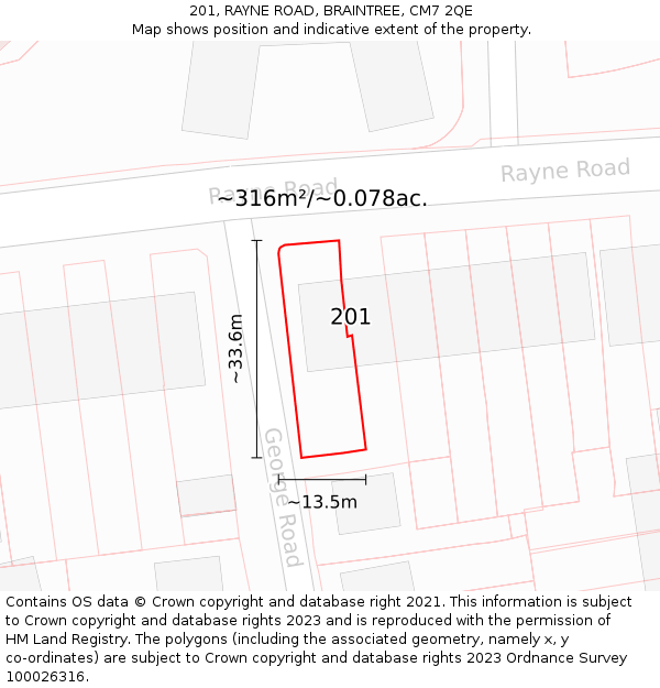 201, RAYNE ROAD, BRAINTREE, CM7 2QE: Plot and title map