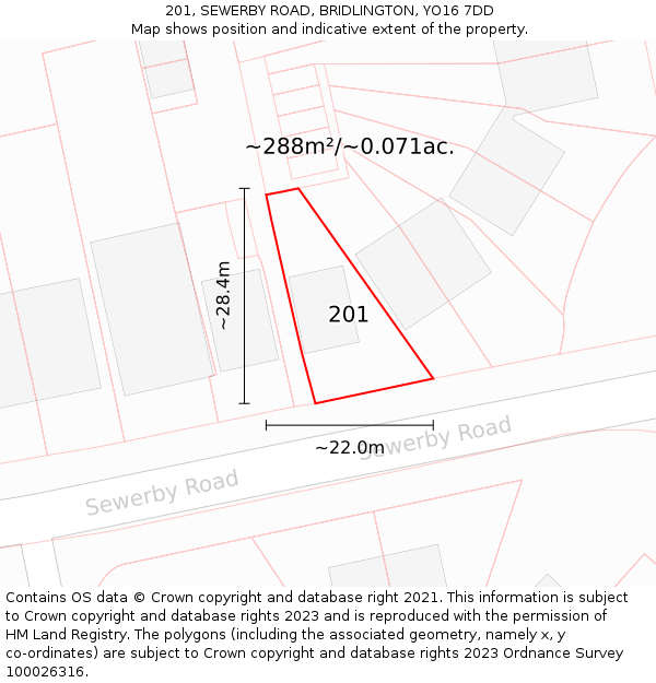 201, SEWERBY ROAD, BRIDLINGTON, YO16 7DD: Plot and title map