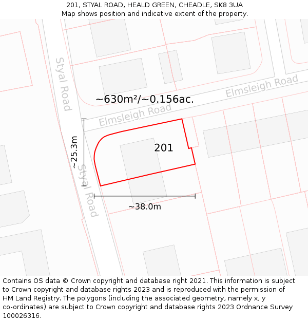 201, STYAL ROAD, HEALD GREEN, CHEADLE, SK8 3UA: Plot and title map