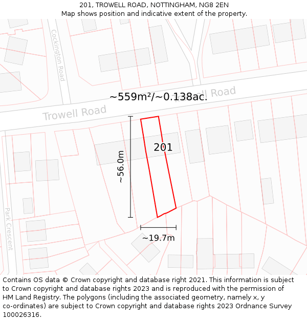 201, TROWELL ROAD, NOTTINGHAM, NG8 2EN: Plot and title map