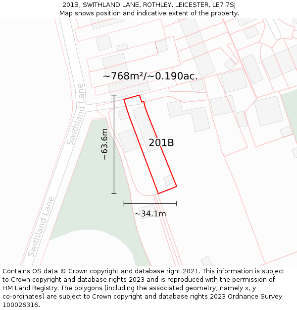 201B, SWITHLAND LANE, ROTHLEY, LEICESTER, LE7 7SJ: Plot and title map