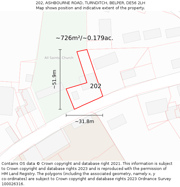 202, ASHBOURNE ROAD, TURNDITCH, BELPER, DE56 2LH: Plot and title map