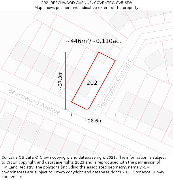 202, BEECHWOOD AVENUE, COVENTRY, CV5 6FW: Plot and title map