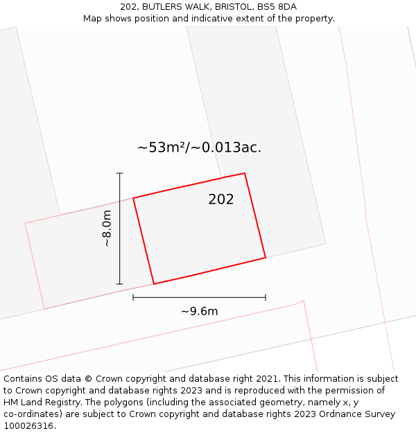 202, BUTLERS WALK, BRISTOL, BS5 8DA: Plot and title map