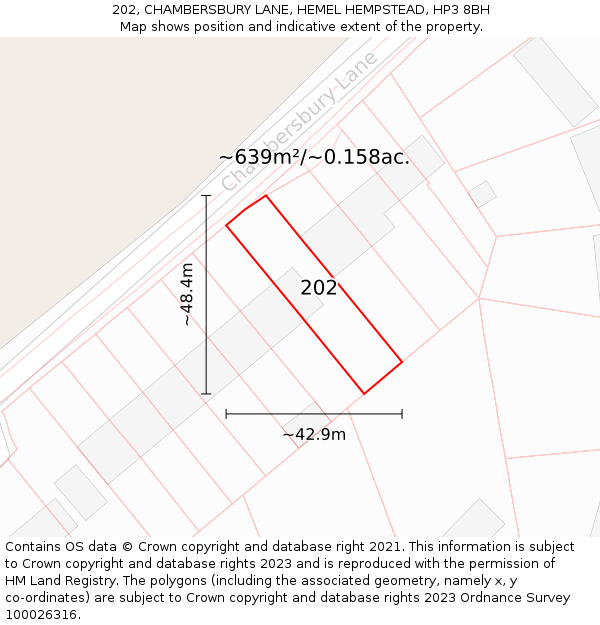 202, CHAMBERSBURY LANE, HEMEL HEMPSTEAD, HP3 8BH: Plot and title map