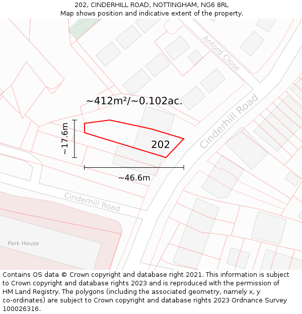 202, CINDERHILL ROAD, NOTTINGHAM, NG6 8RL: Plot and title map