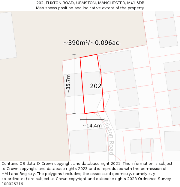 202, FLIXTON ROAD, URMSTON, MANCHESTER, M41 5DR: Plot and title map