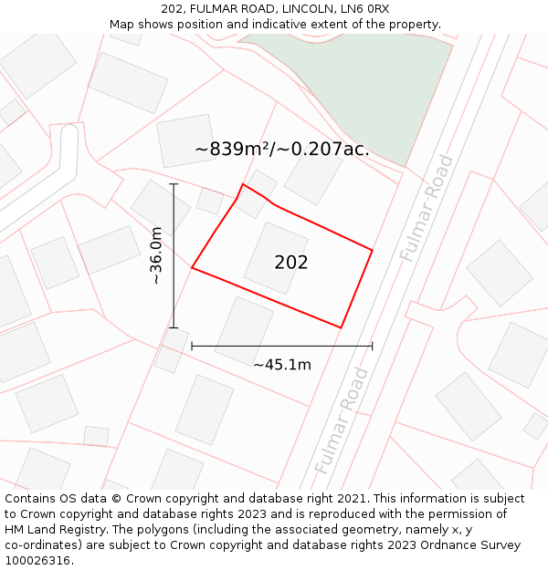 202, FULMAR ROAD, LINCOLN, LN6 0RX: Plot and title map