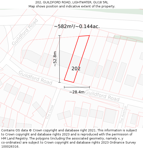 202, GUILDFORD ROAD, LIGHTWATER, GU18 5RL: Plot and title map