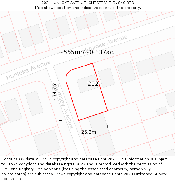 202, HUNLOKE AVENUE, CHESTERFIELD, S40 3ED: Plot and title map