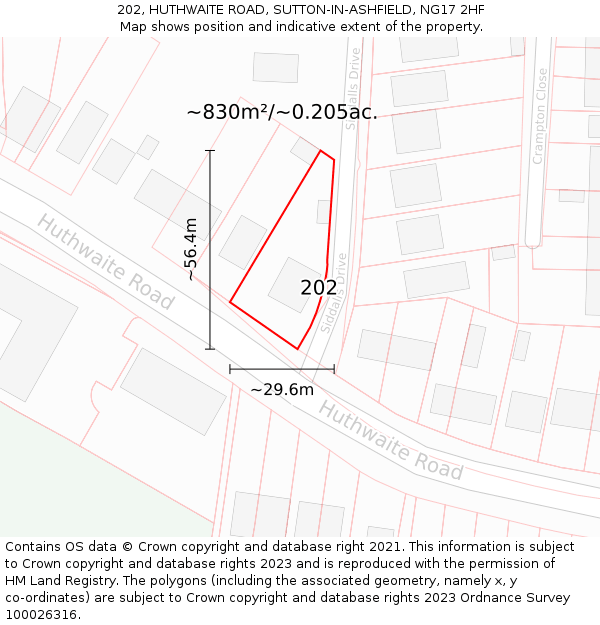 202, HUTHWAITE ROAD, SUTTON-IN-ASHFIELD, NG17 2HF: Plot and title map